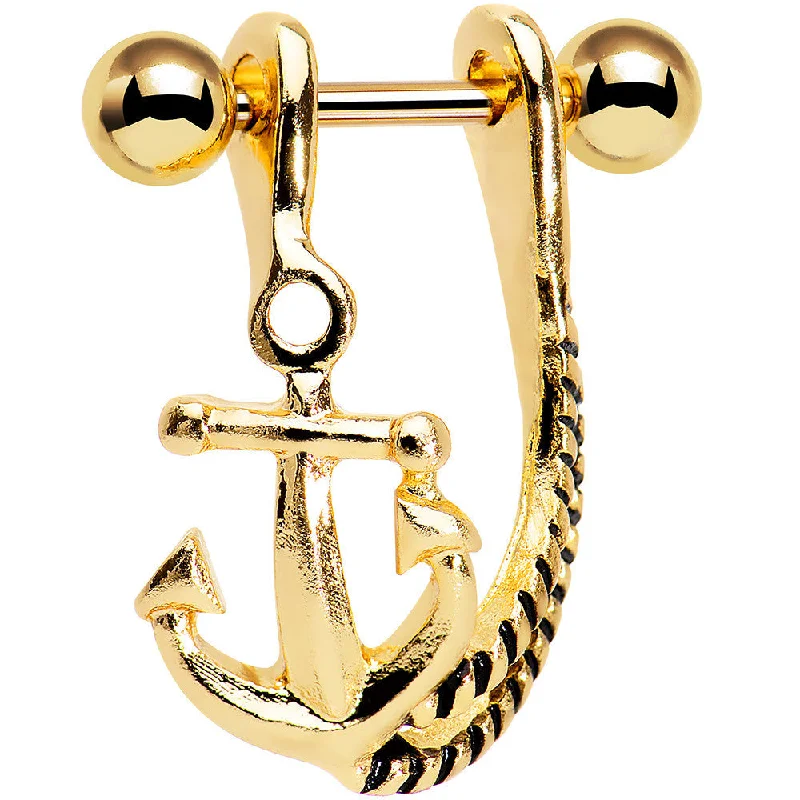 Women's Earrings – Elegant Designs for Every Personality--3/8 Gold Plated Toss Your Anchor Left Dangle Cartilage Earring