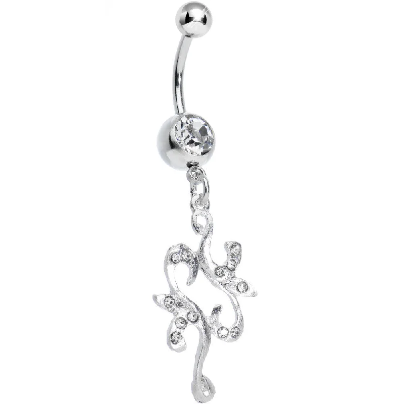 Comfortable Belly Rings for Effortless Style -Clear Gem Twisted Separate Heart Dangle Belly Ring Comfortable Belly Rings for Effortless Style -Clear Gem Twisted Separate Heart Dangle Belly Ring