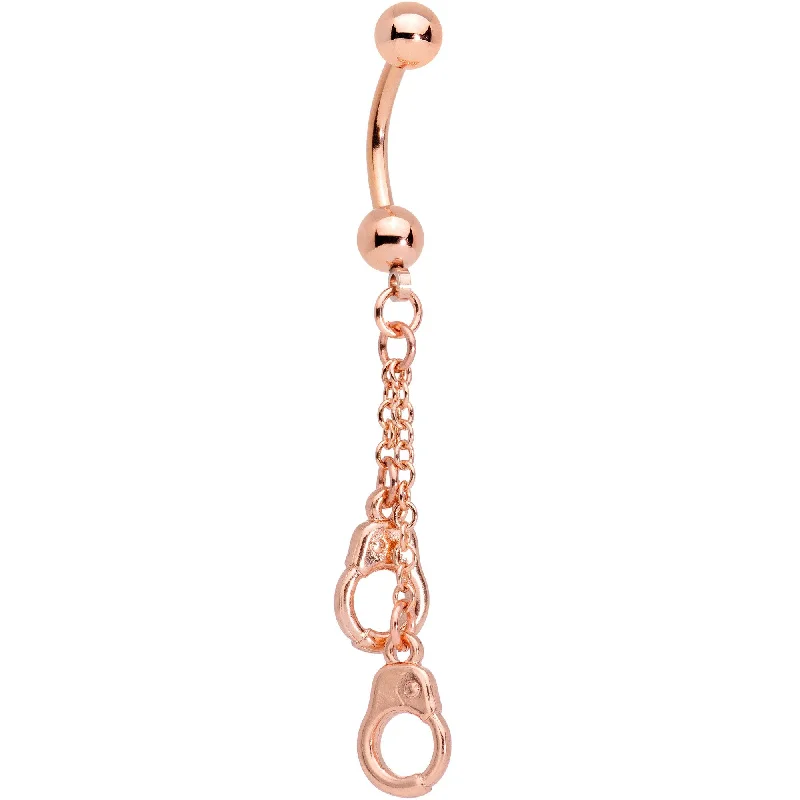 Stunning Belly Rings with Gemstone Details -Rose Gold PVD Chained Handcuffs Reversible Dangle Belly Ring Stunning Belly Rings with Gemstone Details -Rose Gold PVD Chained Handcuffs Reversible Dangle Belly Ring