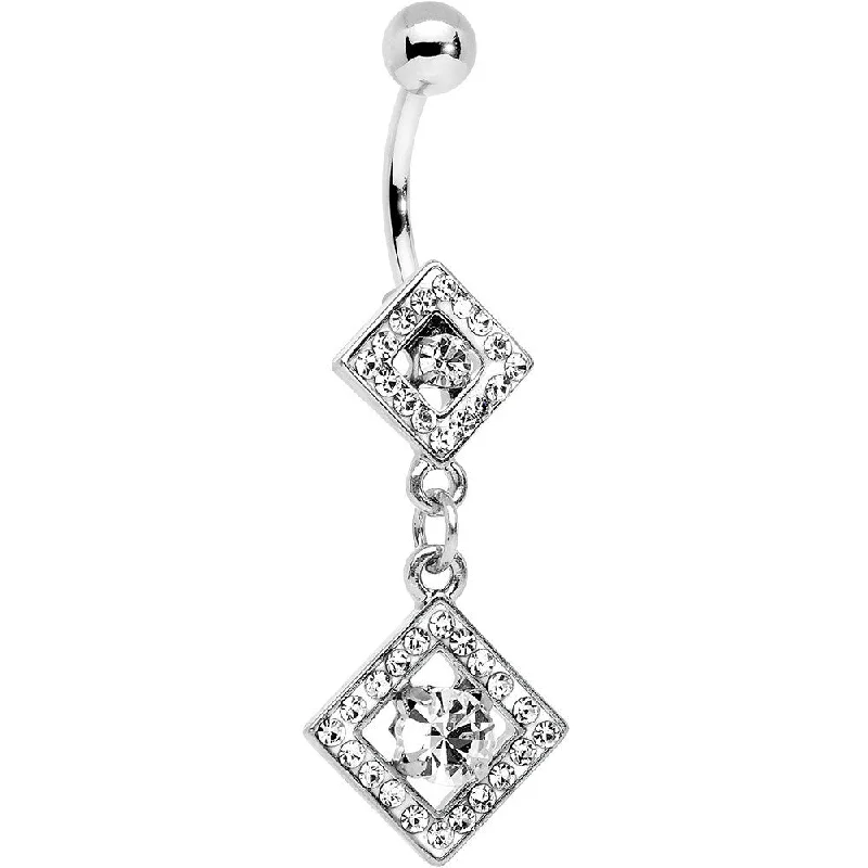 Belly Rings with Unique Gemstones for Stunning Effect -Clear Gem I'm a Square and I Don't Care Bottom Mount Dangle Belly Ring Belly Rings with Unique Gemstones for Stunning Effect -Clear Gem I'm a Square and I Don't Care Bottom Mount Dangle Belly Ring
