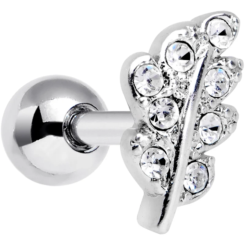 Women's Earrings – Elegant Designs for Every Personality--16 Gauge 1/4 Clear Gem Elegant Leaves Cartilage Tragus