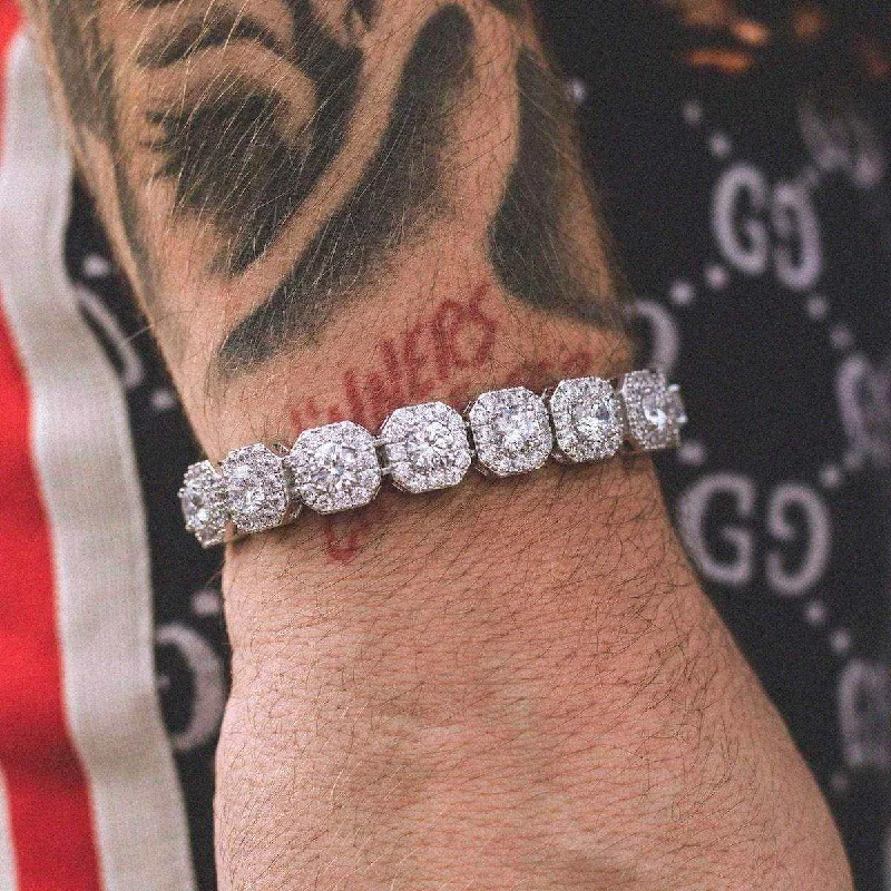 Beaded and Leather Bracelets for Men-Clustered Tennis Bracelet in White Gold