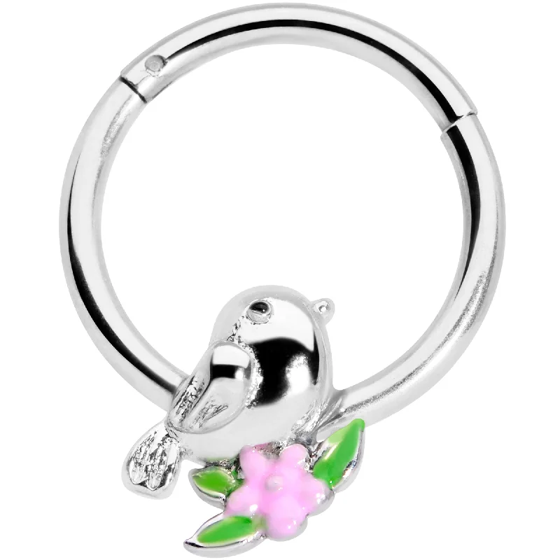 Nose Rings for Bold Fashion Choices -16 Gauge 3/8 Bird Pink Flower Hinged Segment Ring Nose Rings for Bold Fashion Choices -16 Gauge 3/8 Bird Pink Flower Hinged Segment Ring