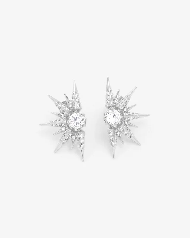 Women's Earrings – Elegant Designs for Every Personality--Gabriella Sunburst Stud Earrings - Silver|White Diamondettes