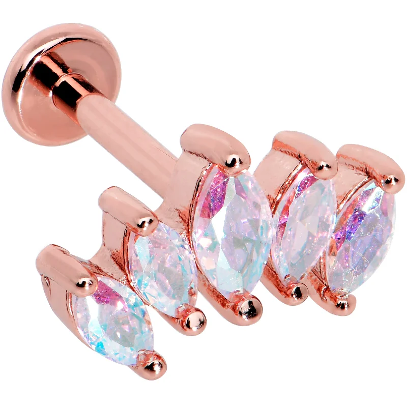 Affordable Lip Rings with High-End Design16 Gauge 5/16 Clear CZ Gem Rose Gold Hue Fan Internally Thread Labret