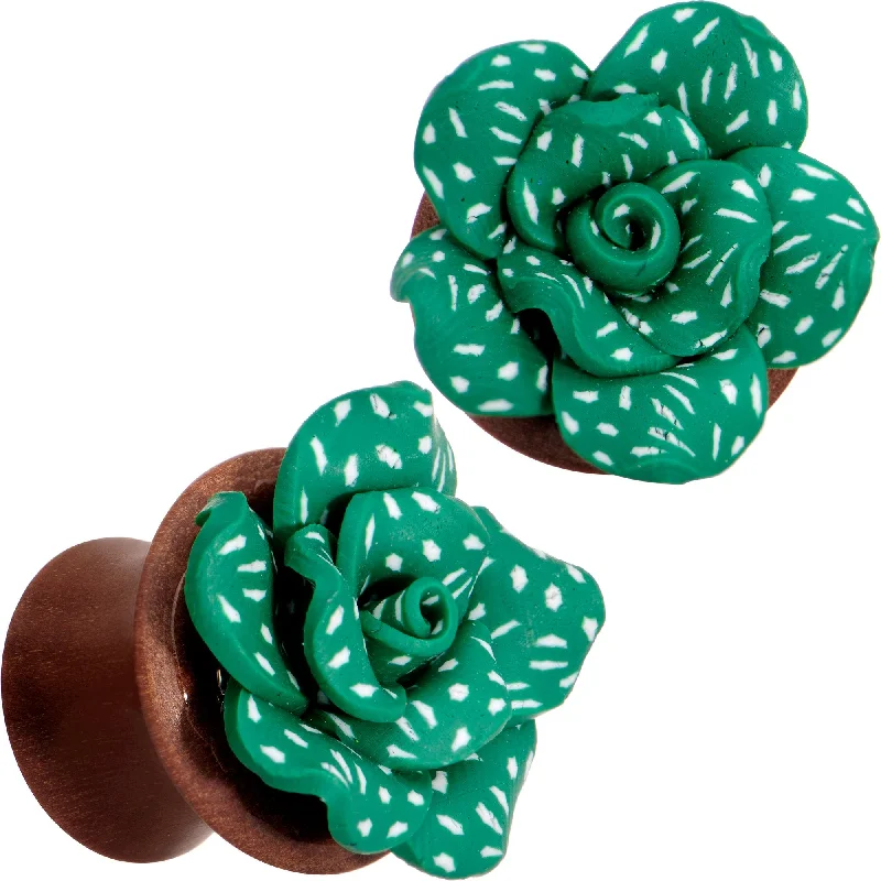 Women's Earrings – Elegant Designs for Every Personality--Handcrafted Rosewood Speckled Green Succulent Saddle Plug Set Sizes 14mm to 20mm