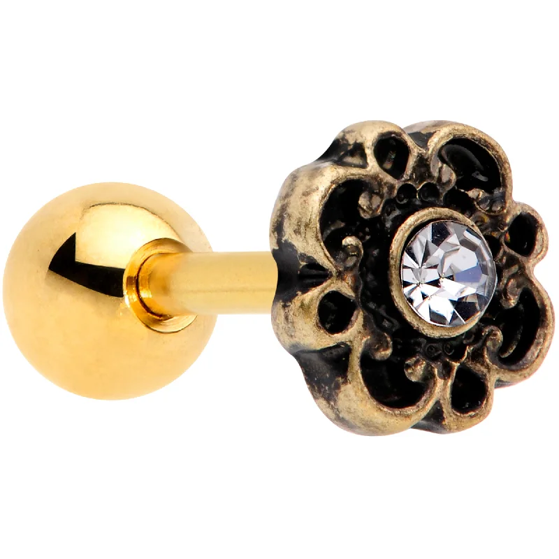 Women's Earrings – Elegant Designs for Every Personality--16 Gauge 1/4 Clear Gem Gold Tone Flower Emblem Tragus Cartilage Earring Women's Earrings – Elegant Designs for Every Personality--16 Gauge 1/4 Clear Gem Gold Tone Flower Emblem Tragus Cartilage Earring