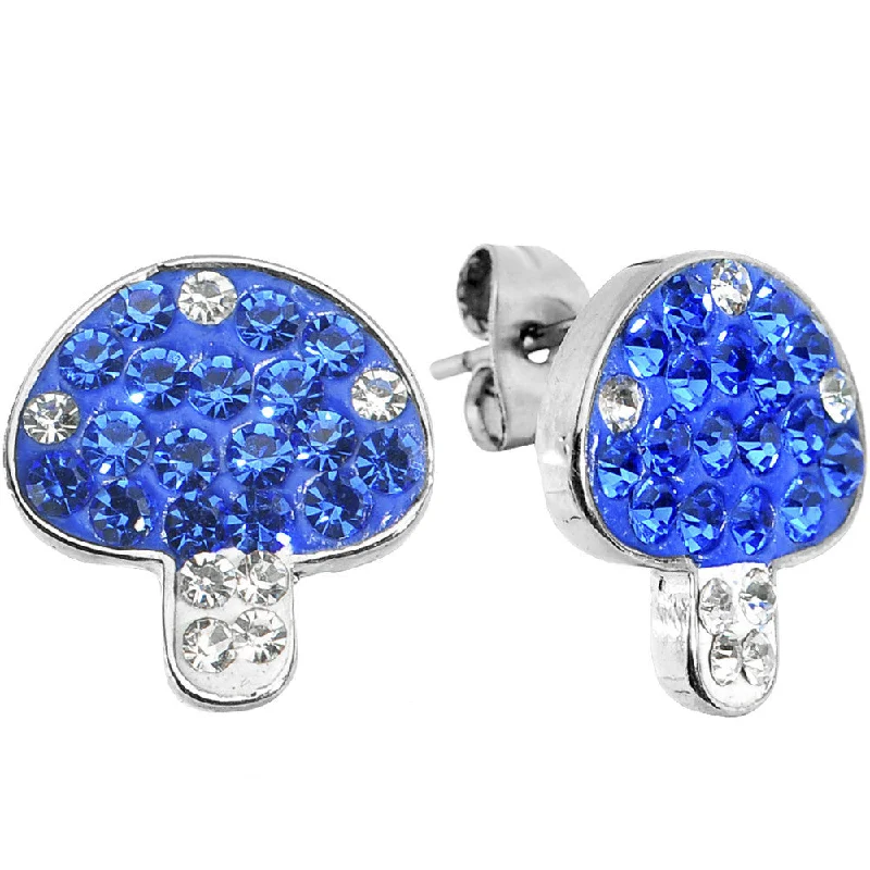 Women's Earrings – Elegant Designs for Every Personality--Blue Clear Ferido Crystal Button Mushroom Stud Earrings Women's Earrings – Elegant Designs for Every Personality--Blue Clear Ferido Crystal Button Mushroom Stud Earrings