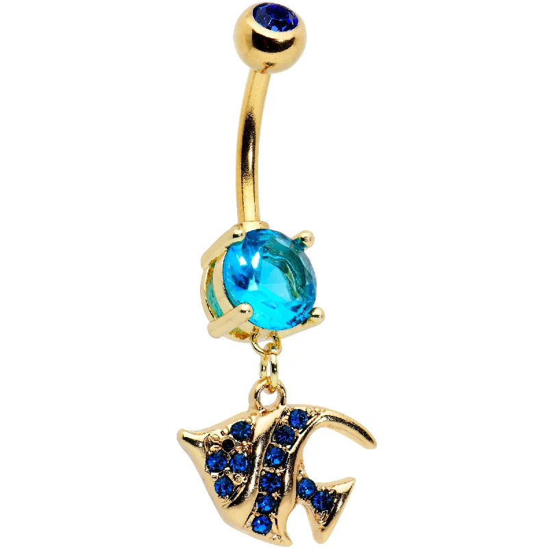 Comfortable Belly Rings for Active Use -Blue Gem Gold Tone Adorable Angelfish Dangle Belly Ring Comfortable Belly Rings for Active Use -Blue Gem Gold Tone Adorable Angelfish Dangle Belly Ring