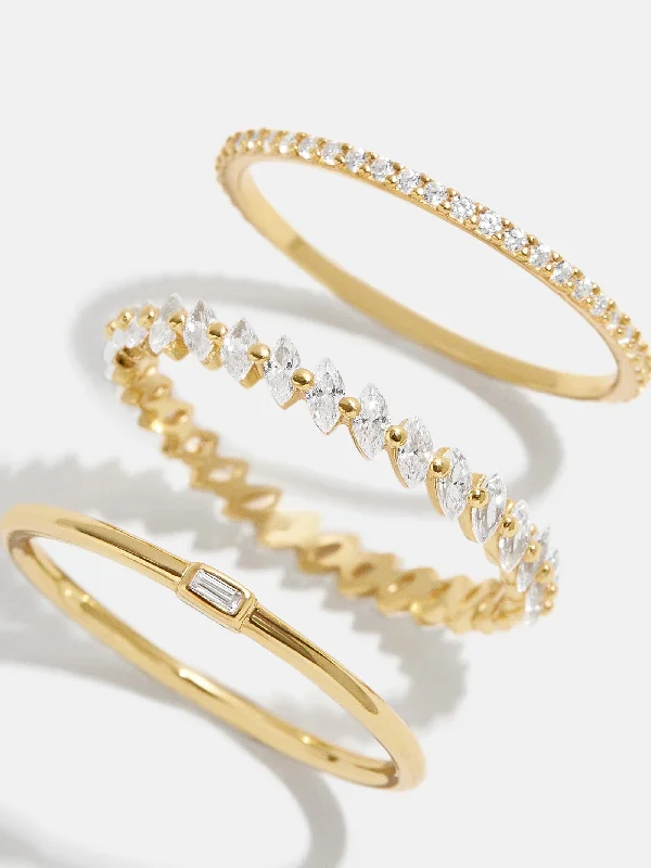 Chic Women's Rings for Fashion-Forward Looks-Molly 18K Gold Ring Set - Gold/Pavé