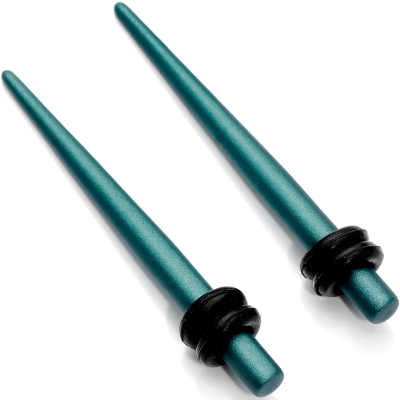 Women's Earrings – Elegant Designs for Every Personality--8 Gauge Teal Matte Silicone over Stainless Steel Straight Taper Set