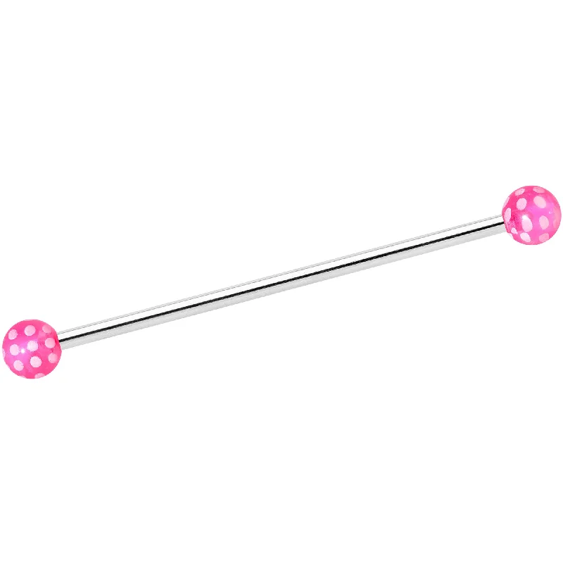 Women's Earrings – Elegant Designs for Every Personality--14 Gauge Pink White Polka Dot UV Industrial Barbell 38mm