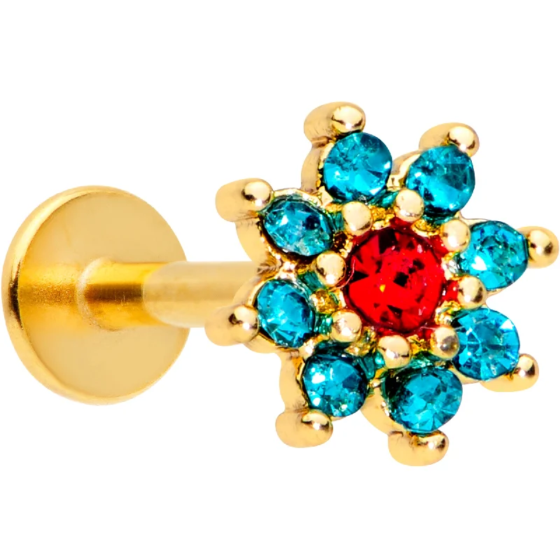 Designer Lip Rings for Exclusive Fashion16 Gauge 3/8 Red Green Gem Gold Tone Christmas Flower Labret Tragus