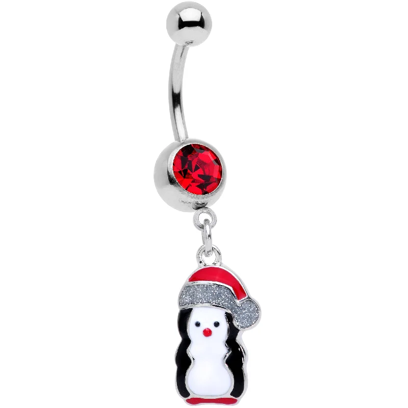 Belly Rings with Creative Details -Red Gem Holiday Penguin Christmas Dangle Belly Ring Belly Rings with Creative Details -Red Gem Holiday Penguin Christmas Dangle Belly Ring
