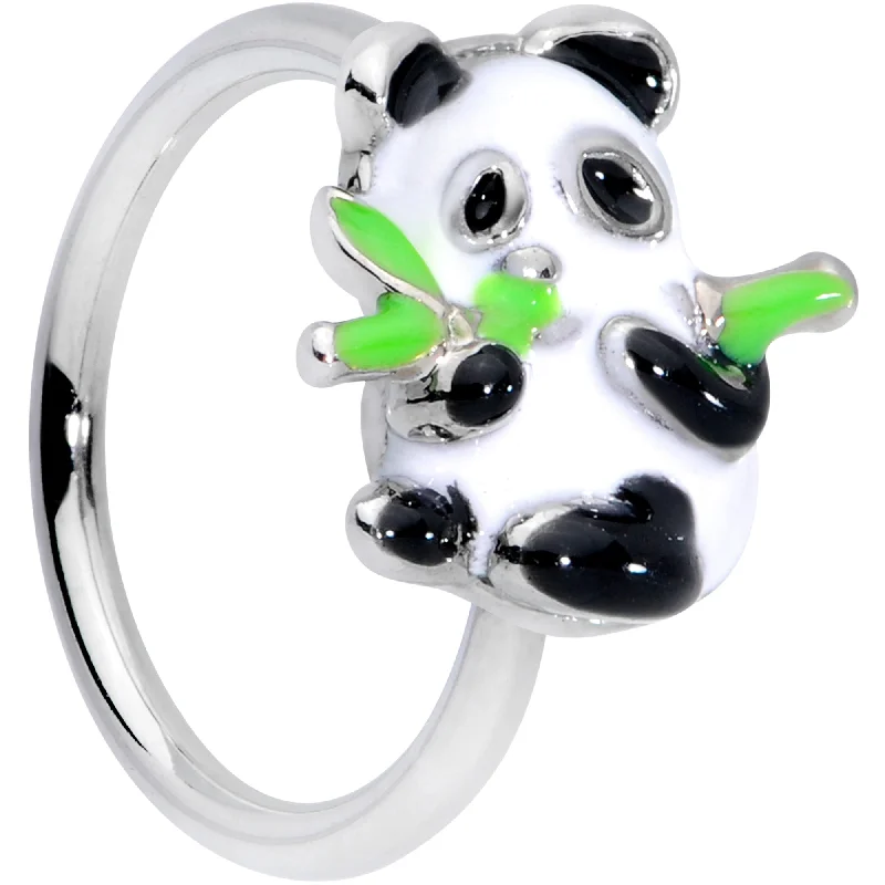 Nose Rings with Simple Finish -18 Gauge 3/8 Black White Hungry Panda Nose Hoop