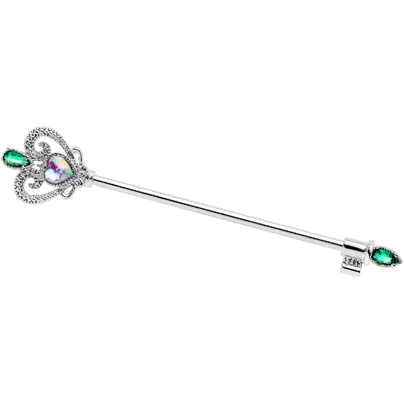 Women's Earrings – Elegant Designs for Every Personality--14 Gauge Green Aurora Gem Queens Key Industrial Barbell 38mm Women's Earrings – Elegant Designs for Every Personality--14 Gauge Green Aurora Gem Queens Key Industrial Barbell 38mm