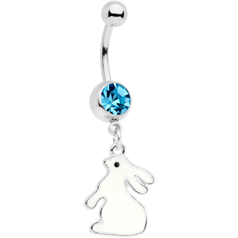 Belly Rings with Unique Stone Patterns -Aqua Gem Easter Bunny Glow in the Dark Dangle Belly Ring Belly Rings with Unique Stone Patterns -Aqua Gem Easter Bunny Glow in the Dark Dangle Belly Ring