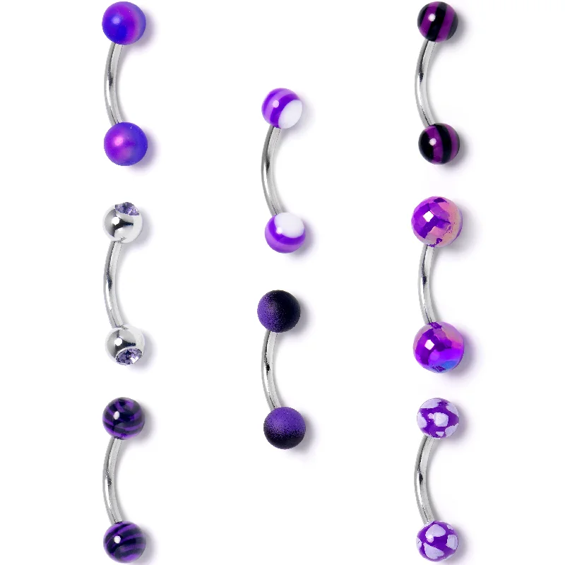 Women's Earrings – Elegant Designs for Every Personality--16 Gauge 5/16 Purple Gem Stars Pattern Curved Eyebrow Ring Set of 8 Women's Earrings – Elegant Designs for Every Personality--16 Gauge 5/16 Purple Gem Stars Pattern Curved Eyebrow Ring Set of 8