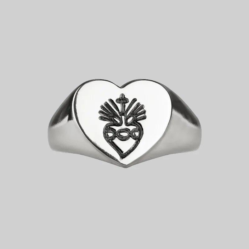 Chic Women's Rings for Fashion-Forward Looks-ARDOUR. Sacred Heart Signet Ring - Silver Chic Women's Rings for Fashion-Forward Looks-ARDOUR. Sacred Heart Signet Ring - Silver