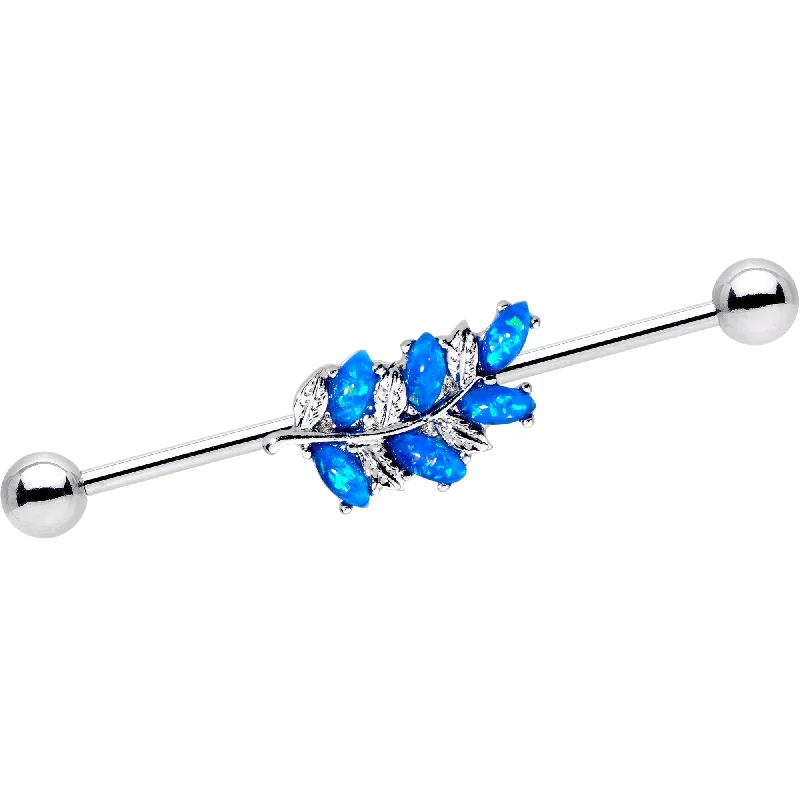 Women's Earrings – Elegant Designs for Every Personality--Blue Faux Opal Sprig of Ivy Leaf Industrial Barbell 38mm Women's Earrings – Elegant Designs for Every Personality--Blue Faux Opal Sprig of Ivy Leaf Industrial Barbell 38mm