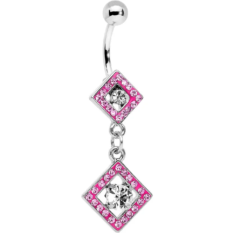 Designer Belly Rings for Fashion-Forward Women -Pink Gem I'm a Square and I Don't Care Bottom Mount Dangle Belly Ring Designer Belly Rings for Fashion-Forward Women -Pink Gem I'm a Square and I Don't Care Bottom Mount Dangle Belly Ring