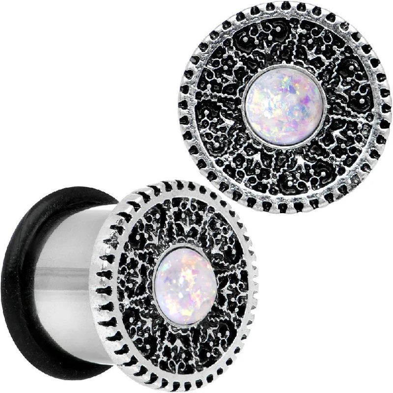 Women's Earrings – Elegant Designs for Every Personality--1/2 Stainless Steel Sky Wheel White Synthetic Opal Plug Set Women's Earrings – Elegant Designs for Every Personality--1/2 Stainless Steel Sky Wheel White Synthetic Opal Plug Set