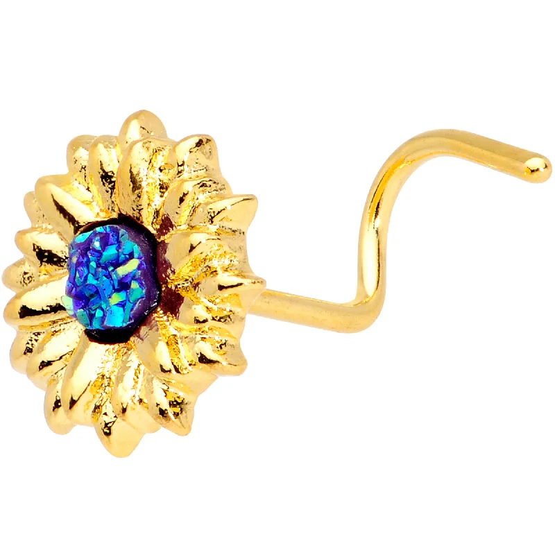 Comfortable Nose Rings -20 Gauge 7mm Gold Tone Blue Center Sunflower Nose Screw