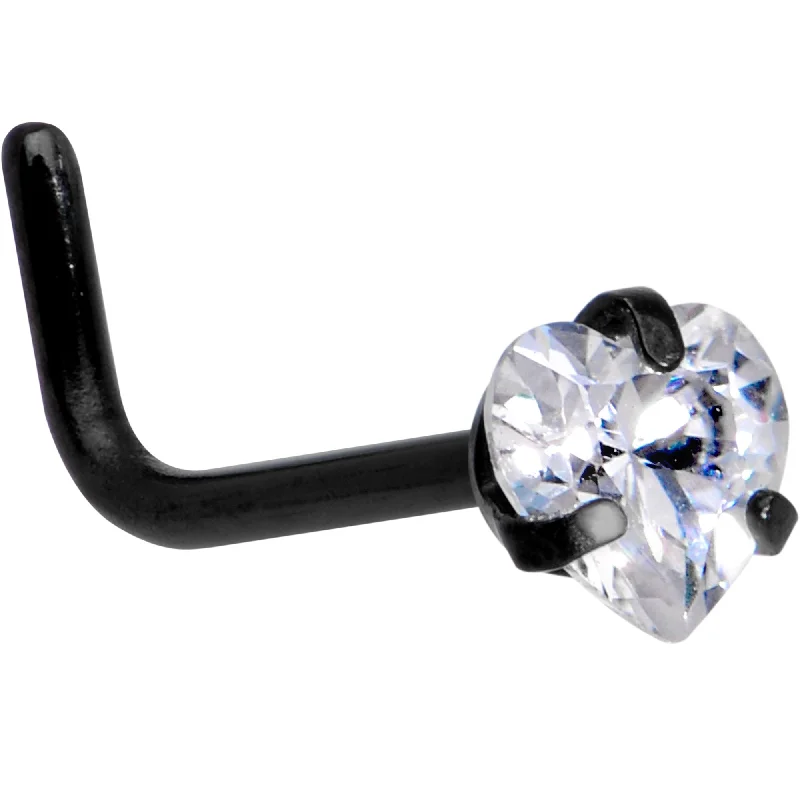 Trendy and Comfortable Nose Rings for Women -20 Gauge 1/4 Clear Heart 3mm CZ Gem Black IP L-Shape Nose Ring Trendy and Comfortable Nose Rings for Women -20 Gauge 1/4 Clear Heart 3mm CZ Gem Black IP L-Shape Nose Ring