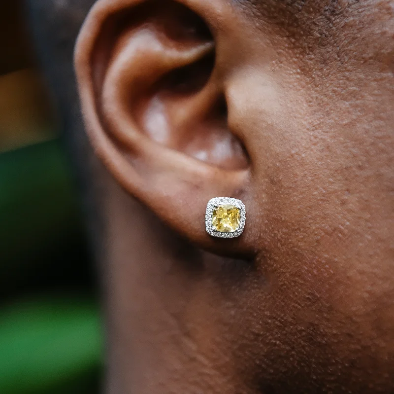Shop Durable Men's Earrings for Everyday Wear-Canary Cushion Cut Earrings
