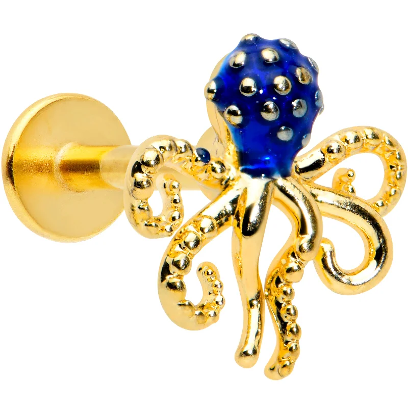Comfortable Lip Rings for Timeless Style16 Gauge 5/16 Gold Tone Textured Blue Octopus Labret Monroe Tragus