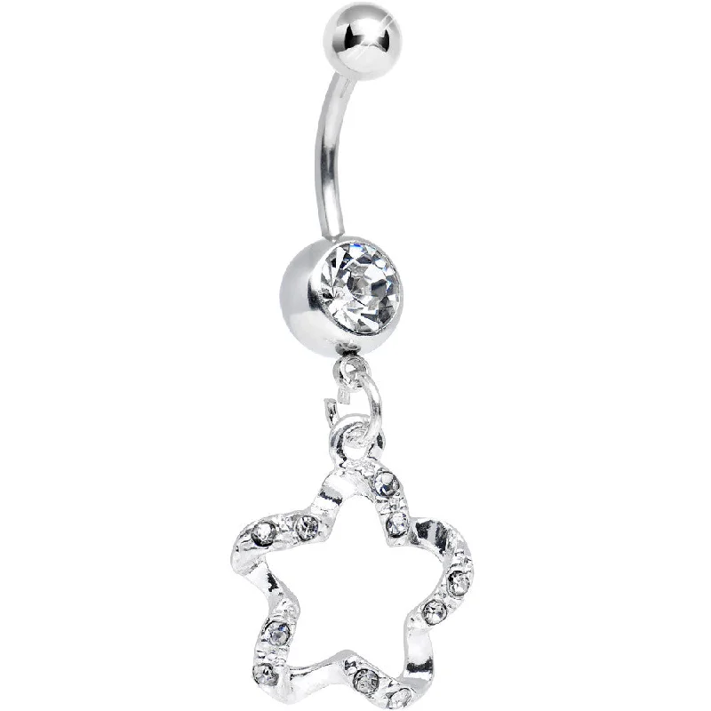 Trendy Belly Rings for Statement Fashion -Clear Gem Twisted Star Dangle Belly Ring