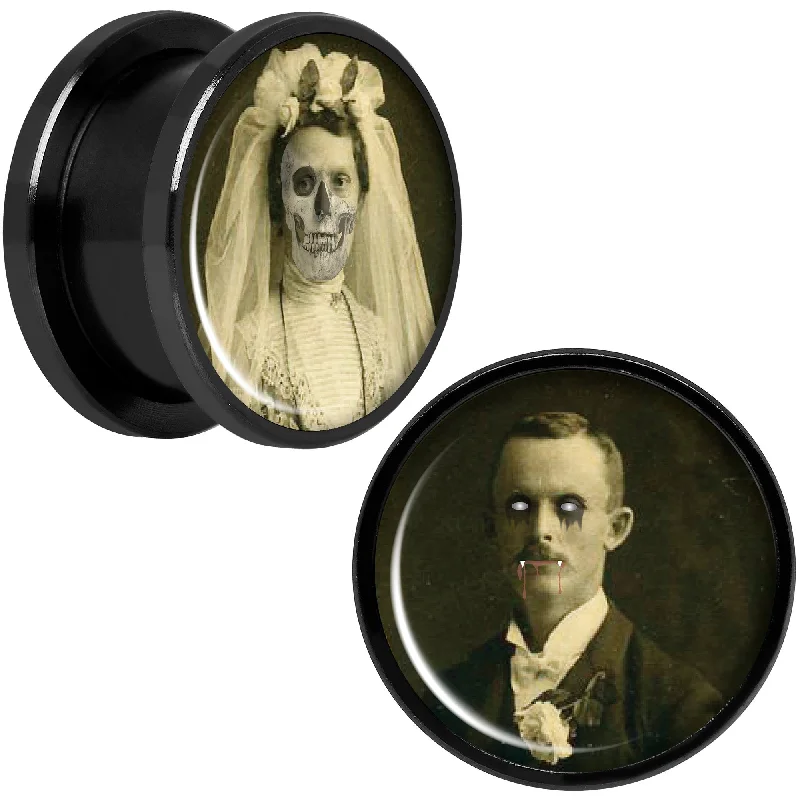 Women's Earrings – Elegant Designs for Every Personality--Undead Bride and Groom Halloween Black Anodized Plug Set 5/8 Women's Earrings – Elegant Designs for Every Personality--Undead Bride and Groom Halloween Black Anodized Plug Set 5/8