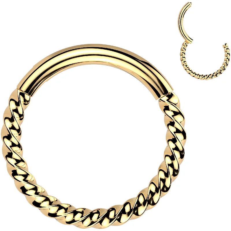 Artistic Nose Rings -16 Gauge 5/16 Gold Tone Braided Style Precision Hinged Segment Ring