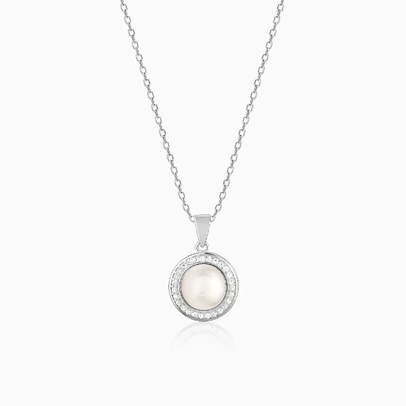 Shop Classic Women's  Necklaces & Pendants with a Modern Twist-Silver Pearl Pendant with Link Chain