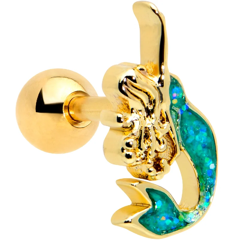 Women's Earrings – Elegant Designs for Every Personality--16 Gauge 1/4 Green Faux Opal Gold Hue Curvy Mermaid Cartilage Tragus Women's Earrings – Elegant Designs for Every Personality--16 Gauge 1/4 Green Faux Opal Gold Hue Curvy Mermaid Cartilage Tragus