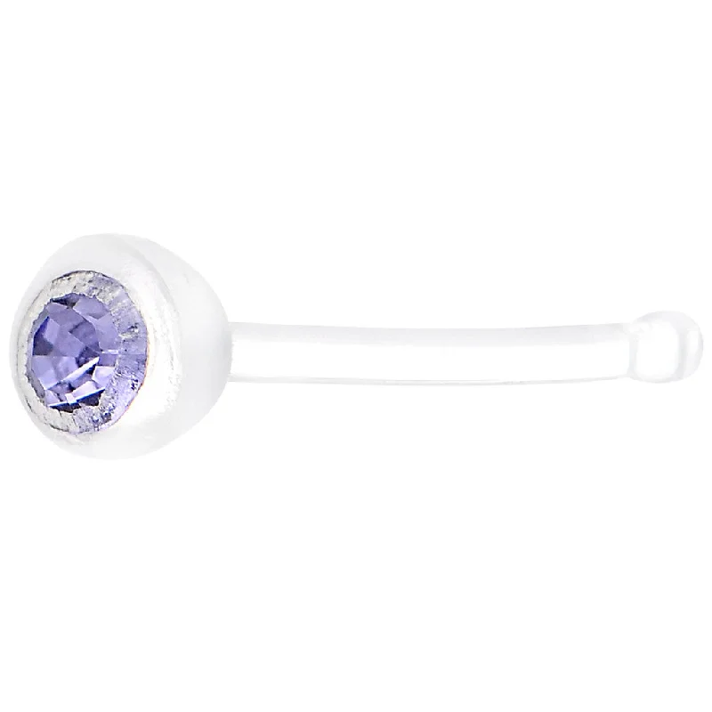 Fancy Nose Rings -22 Gauge Press Fit Lavender Gem PTFE Nose Bone