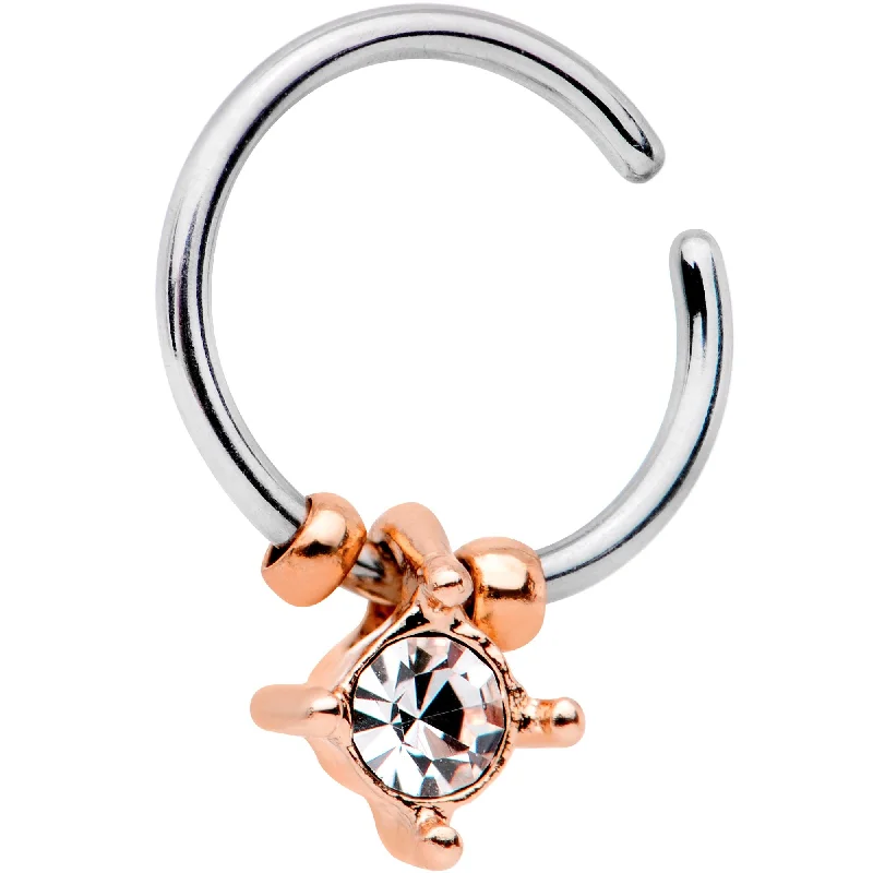 Adjustable Hoop Nose Rings -18 Gauge Rose Gold Tone Clear Gem Drop Annealed Seamless Circular Ring Adjustable Hoop Nose Rings -18 Gauge Rose Gold Tone Clear Gem Drop Annealed Seamless Circular Ring