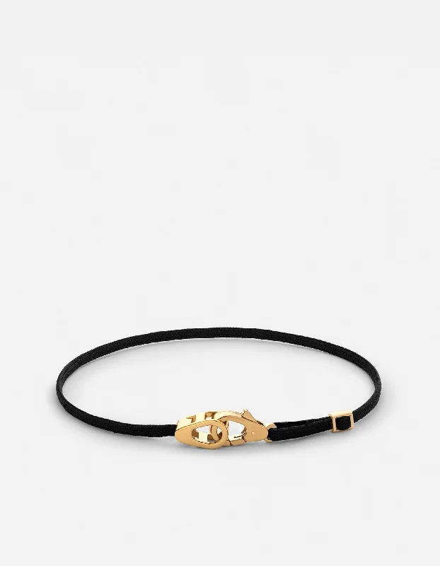 Men's Bracelets with Engravable Features-Caden Pull Bracelet, Gold Vermeil/Black