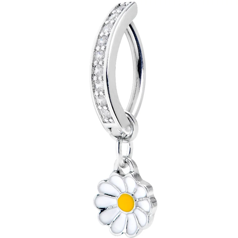 Belly Rings with Beautiful Detailing for Chic Style -14 Gauge 3/8 Clear Gem Grade 23 Titanium Daisy Dangle Hinged Hoop Belly Ring Belly Rings with Beautiful Detailing for Chic Style -14 Gauge 3/8 Clear Gem Grade 23 Titanium Daisy Dangle Hinged Hoop Belly Ring