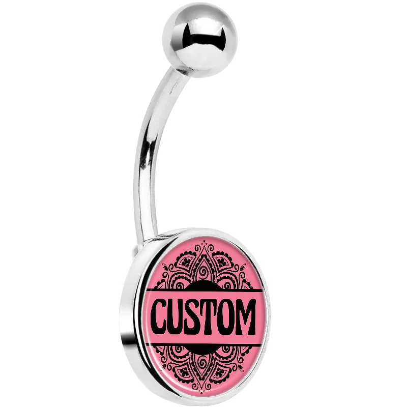 Trendy Belly Rings for Every Fashionista -Custom Pink Mandala Personalized Name Belly Ring Trendy Belly Rings for Every Fashionista -Custom Pink Mandala Personalized Name Belly Ring