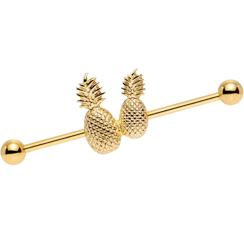 Women's Earrings – Elegant Designs for Every Personality--Gold Tone Anodized Pair of Pretty Pineapples Industrial Barbell 38mm Women's Earrings – Elegant Designs for Every Personality--Gold Tone Anodized Pair of Pretty Pineapples Industrial Barbell 38mm