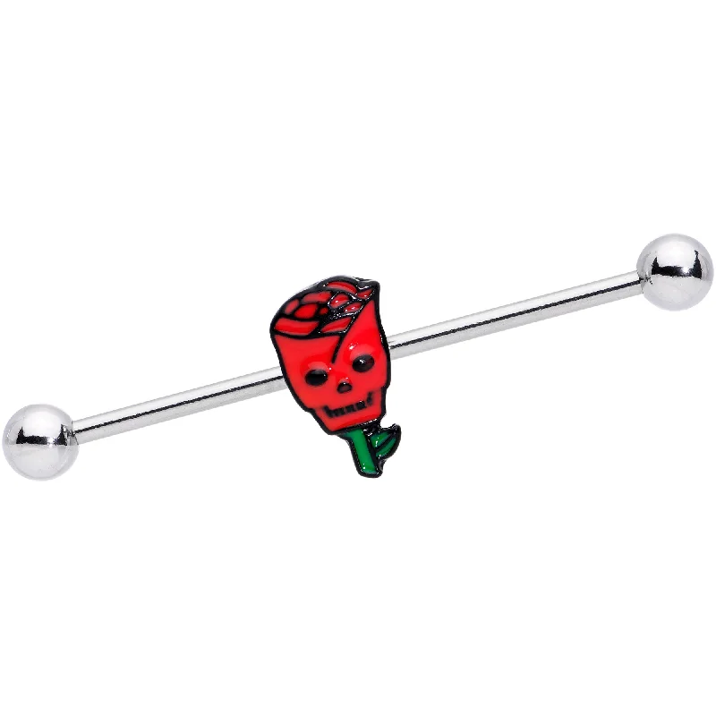 Women's Earrings – Elegant Designs for Every Personality--14 Gauge Skull Red Rose Valentines Industrial Barbell 38mm Women's Earrings – Elegant Designs for Every Personality--14 Gauge Skull Red Rose Valentines Industrial Barbell 38mm