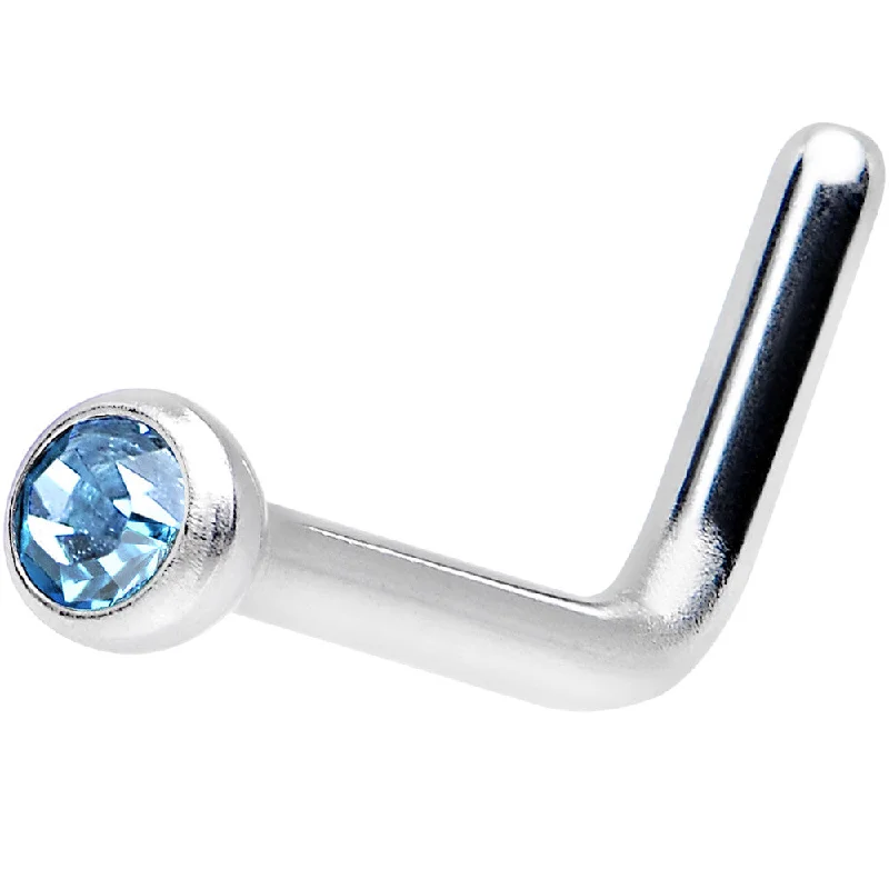 Comfortable Nose Rings with Simple Designs -18 Gauge Aqua L-Shaped Nose Ring Created with Crystals Comfortable Nose Rings with Simple Designs -18 Gauge Aqua L-Shaped Nose Ring Created with Crystals