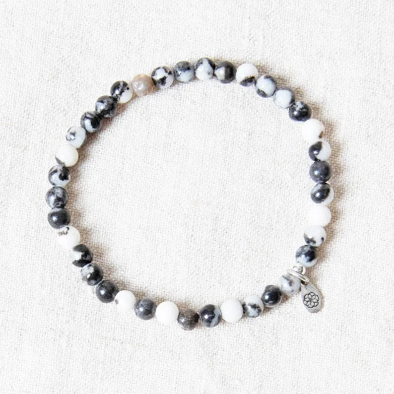 Women's Bangle Sets with Matching Earrings-Black/White Zebra Jasper Energy Bracelet