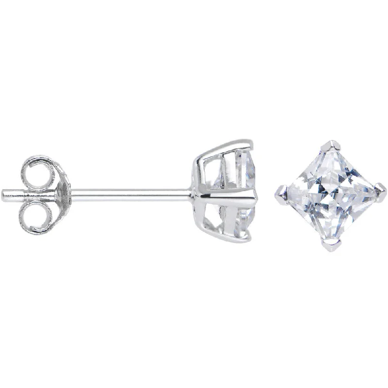 Women's Earrings – Elegant Designs for Every Personality--925 Silver Clear 5mm Cubic Zirconia Vivid Square Stud Earrings Women's Earrings – Elegant Designs for Every Personality--925 Silver Clear 5mm Cubic Zirconia Vivid Square Stud Earrings