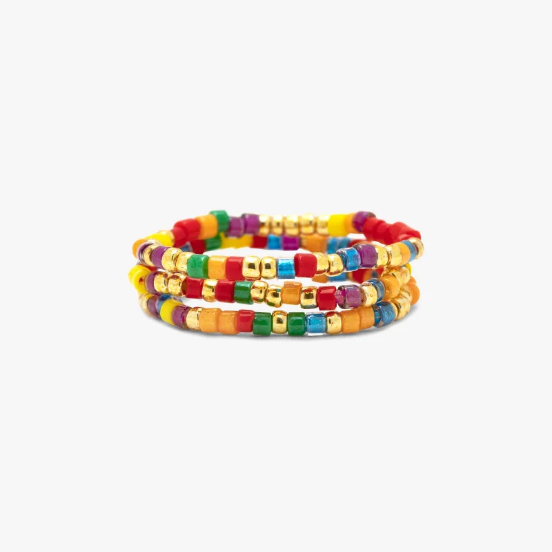 Chic Women's Rings for Fashion-Forward Looks-Rainbow Bead Stretch Ring 3 Pack