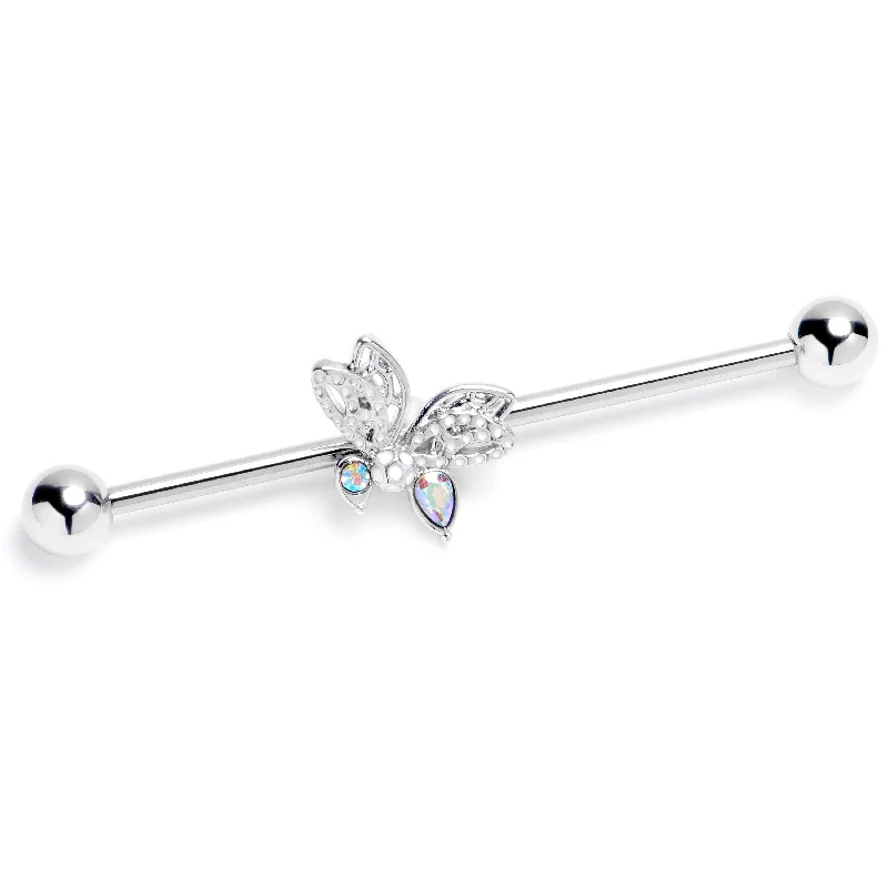 Women's Earrings – Elegant Designs for Every Personality--14 Gauge Clear Aurora Gem Ultra Drama Butterfly Industrial Barbell 38mm Women's Earrings – Elegant Designs for Every Personality--14 Gauge Clear Aurora Gem Ultra Drama Butterfly Industrial Barbell 38mm