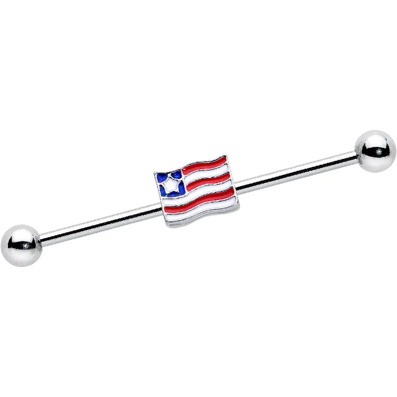 Women's Earrings – Elegant Designs for Every Personality--14 Gauge Patriotic Flag Industrial Barbell 38mm