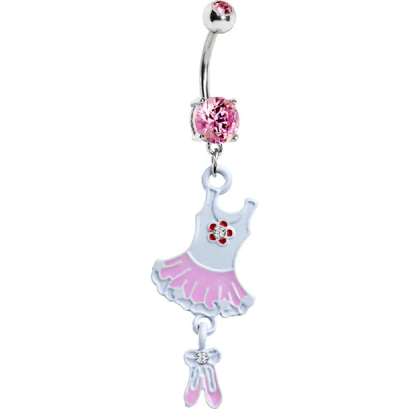 Trendy Belly Rings with Elegant Style -Pink Cubic Zirconia Tutu Ballerina Belly Ring Trendy Belly Rings with Elegant Style -Pink Cubic Zirconia Tutu Ballerina Belly Ring