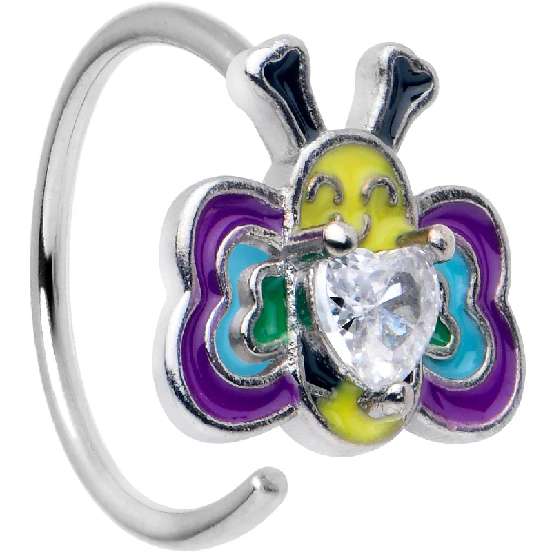 Stunning Nose Rings for All Fashion Lovers -20 Gauge 5/16 Clear CZ Gem Butterfly Love Bug Nose Hoop Stunning Nose Rings for All Fashion Lovers -20 Gauge 5/16 Clear CZ Gem Butterfly Love Bug Nose Hoop